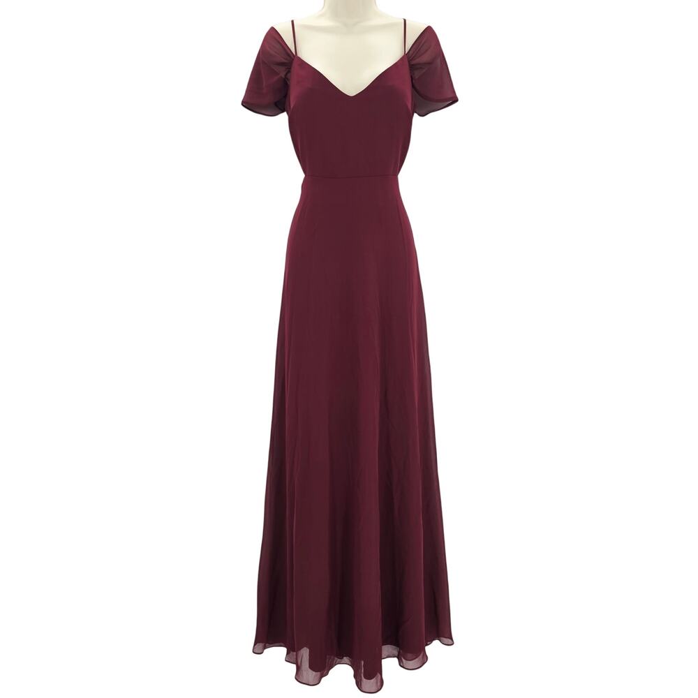 Birdy Grey Womans Size L Devin Chiffon Formal Maxi Dress Gown Cabernet NEW